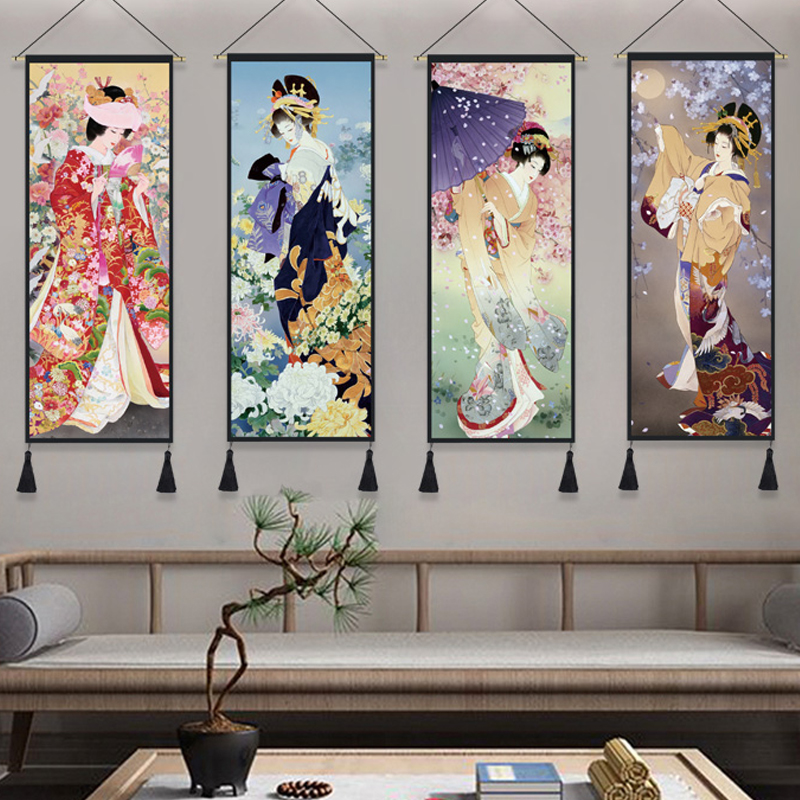 日式仕女图布艺挂画和风背景墙装饰画网红壁毯挂毯玄关卧室挂布