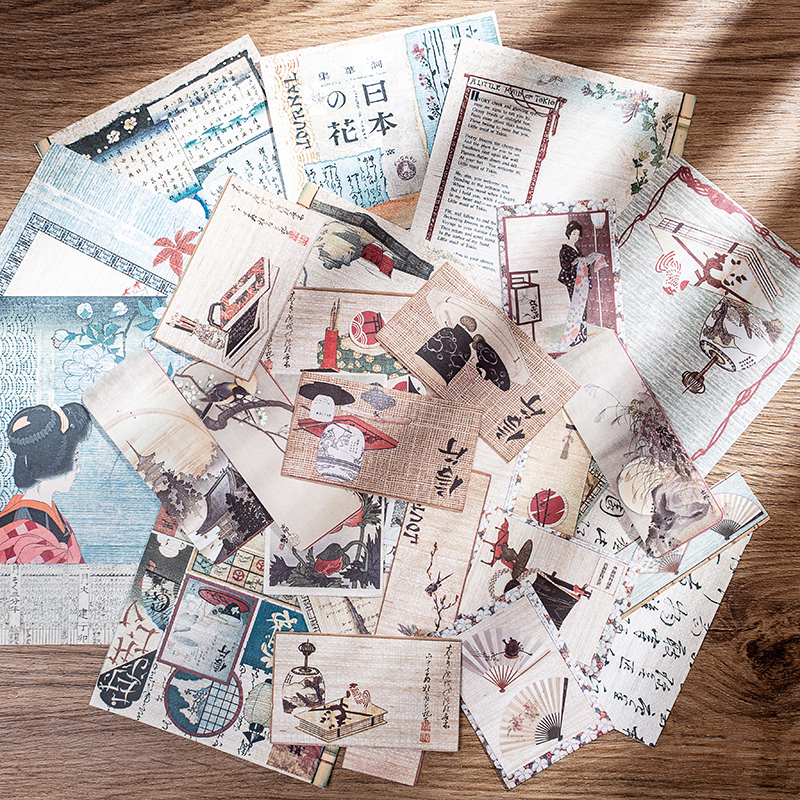 junk journal复古手账素材混合包大尺寸打底背景贴纸日本昭和风