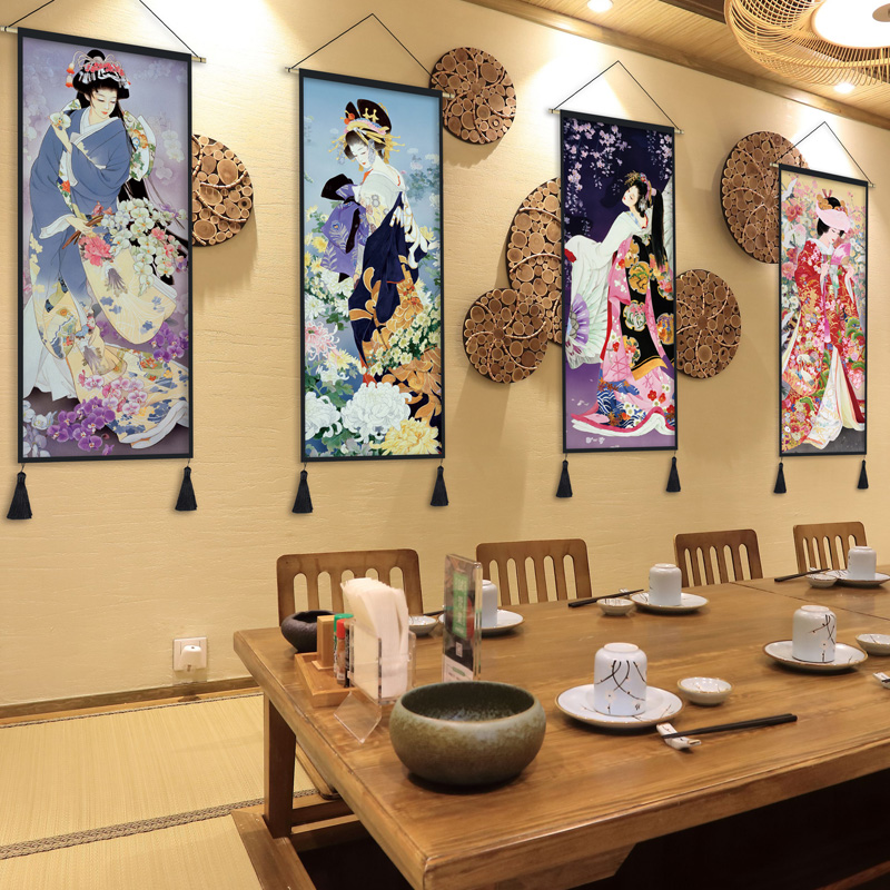 日式挂画装饰画和风客厅背景布画餐厅饭店包厢浮世绘仕女图壁画