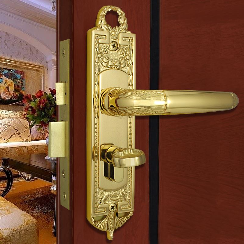 。美帝 欧式纯铜门锁双开大门锁 别墅室内房门锁木门锁锁具 亮金