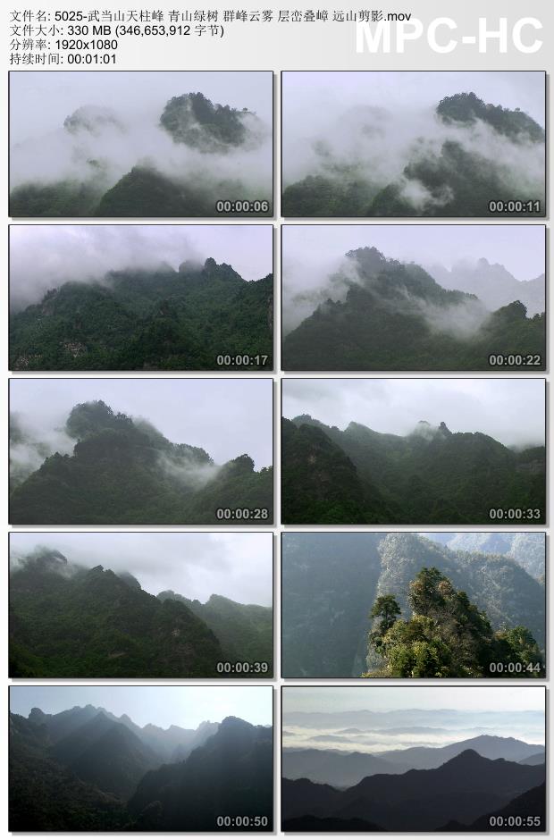 武当山天柱峰青山绿树群峰云雾层峦叠嶂远山 实拍视频素材