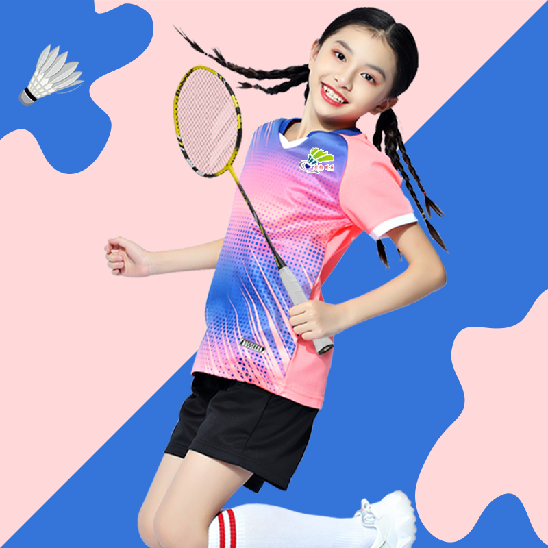 粉色女童羽毛球训练服套装男童定制网球乒乓球运动服短袖比赛服装
