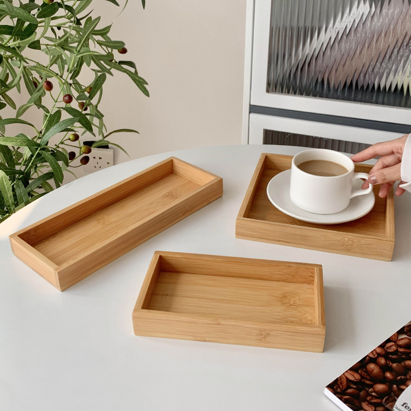 长方形竹木托盘ins日式摆盘家用收纳甜品蛋糕盘茶水点心木质餐盘