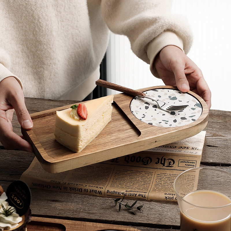 日式实木托盘放水杯的盘子复古面包点心甜品收纳创意摆盘料理盘小