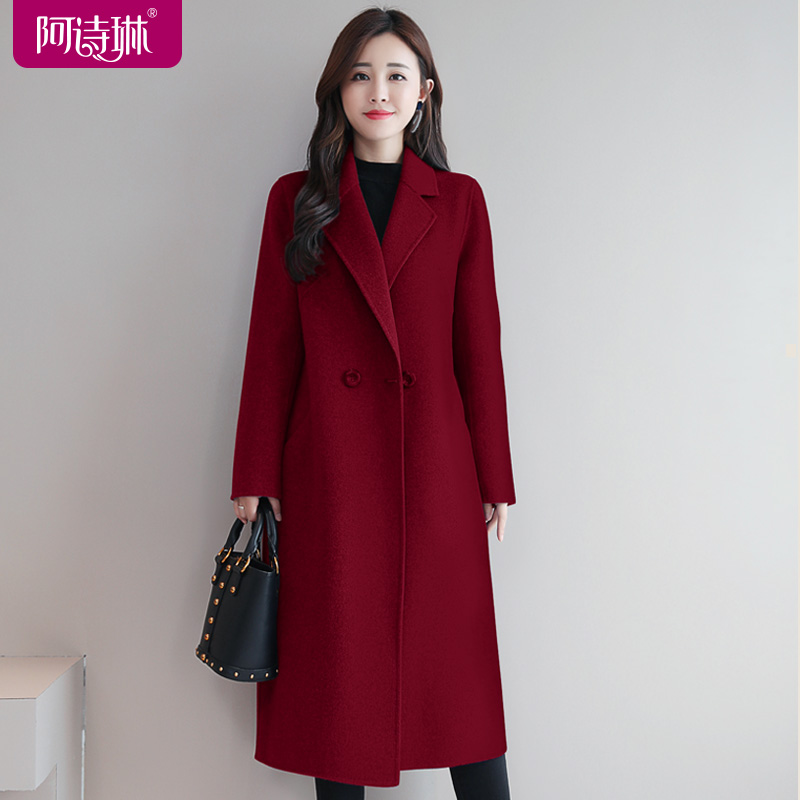 红色双面羊绒大衣羊毛呢子中长款双面呢毛呢外套西装高端气质女装
