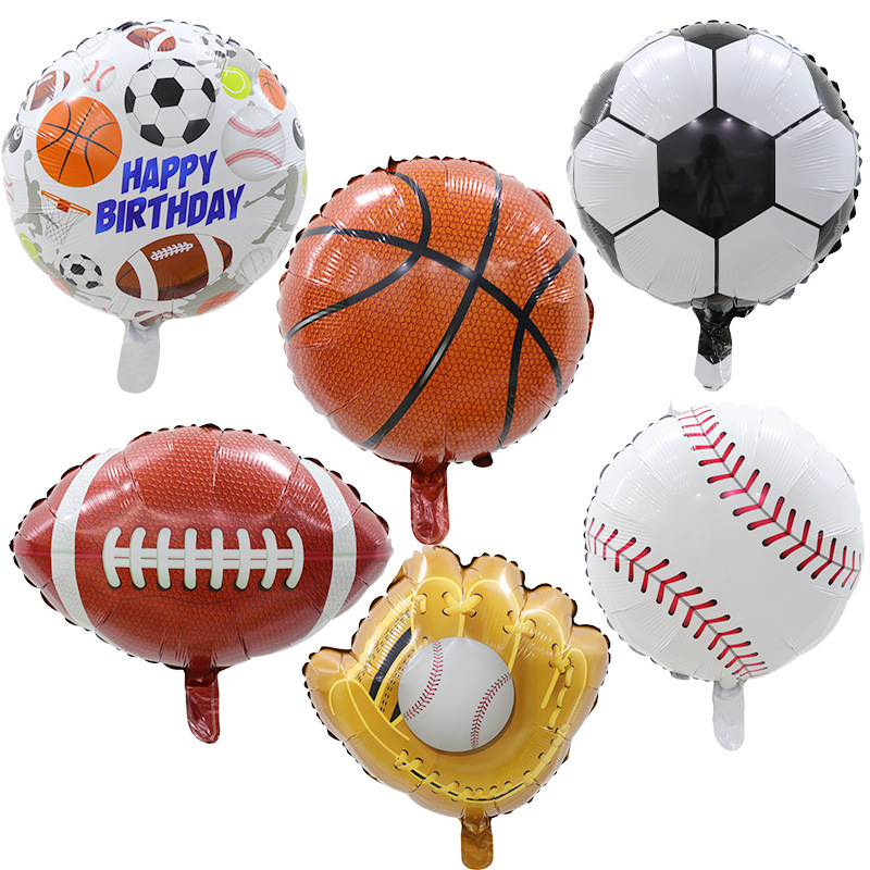 卡通气球足球蓝球排球橄榄球体育铝膜气球宝宝生日运动会气球布置