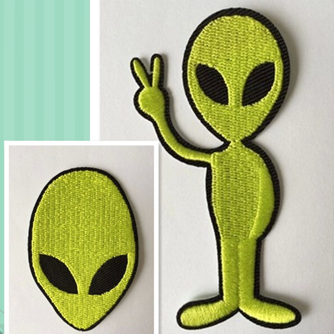 卡通动漫绿色外星人背胶布贴 朋克风刺绣衣服贴补丁贴花UFO装饰贴