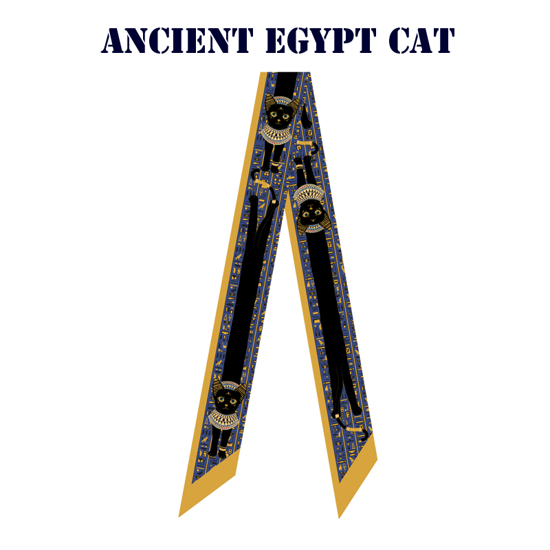 插画师玉米原创插画埃及猫猫咪可爱复古长款飘带窄丝巾发带绑包