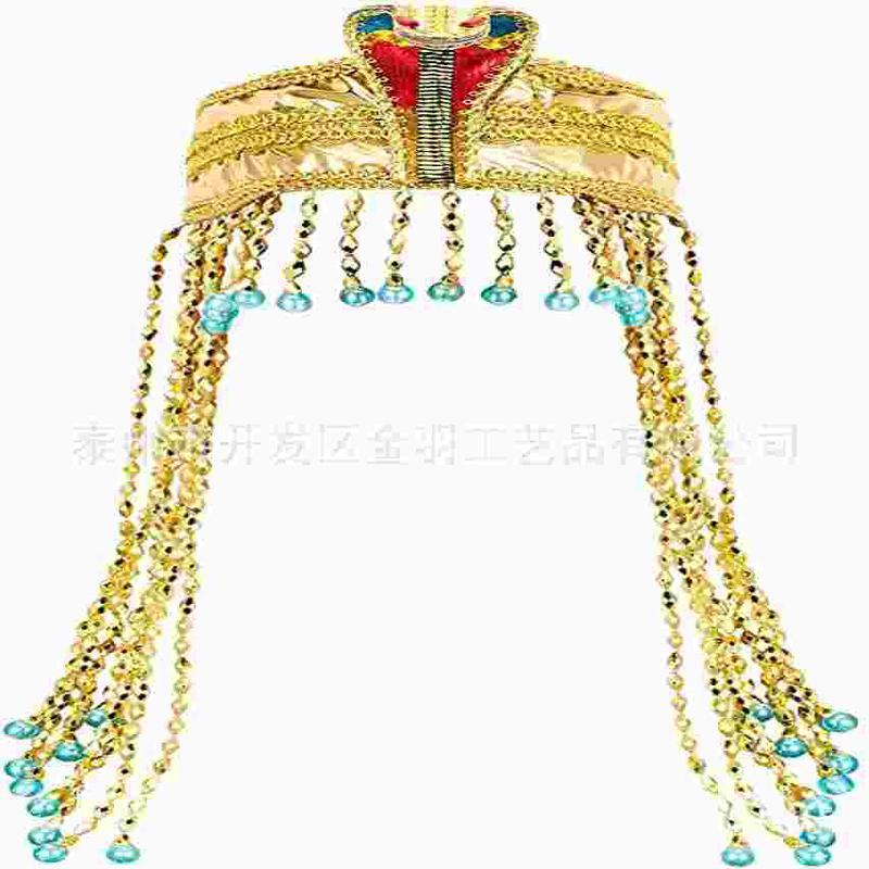 万圣节埃及艳后头饰女式埃及服装配饰金色串珠头带法老