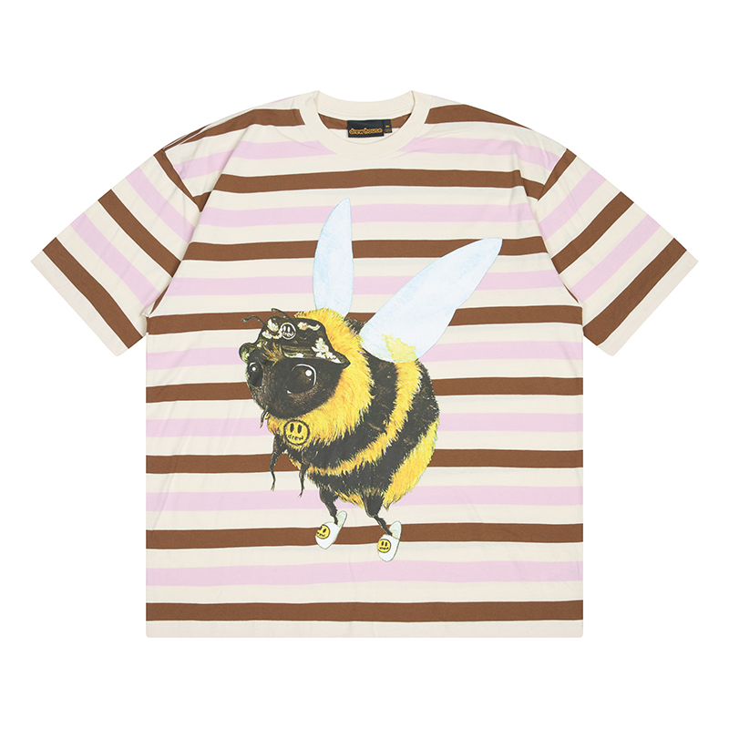 drew house bizzy蜜蜂印花条纹短袖T恤
