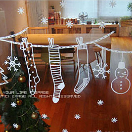 圣诞节装饰 Merry Christmas 耶诞袜子标准款橱窗气氛DIY墙贴热销