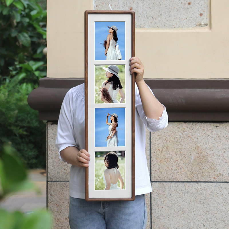 长条实木相框打印结照婚纱照片定制作成情侣结婚4连多图挂墙相框