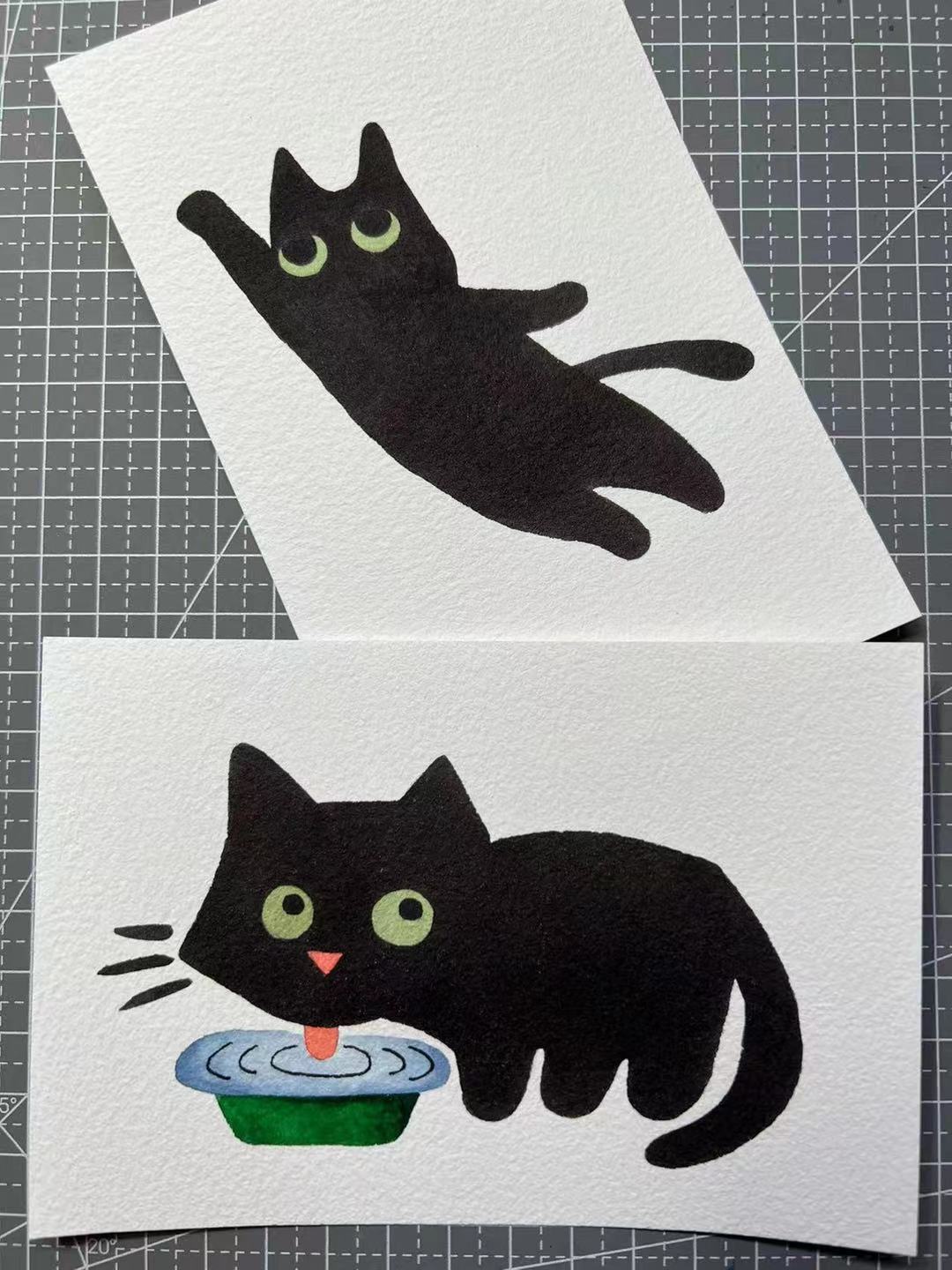 【三猫手绘】水彩画作品《爱喝水的几几》1024装饰画