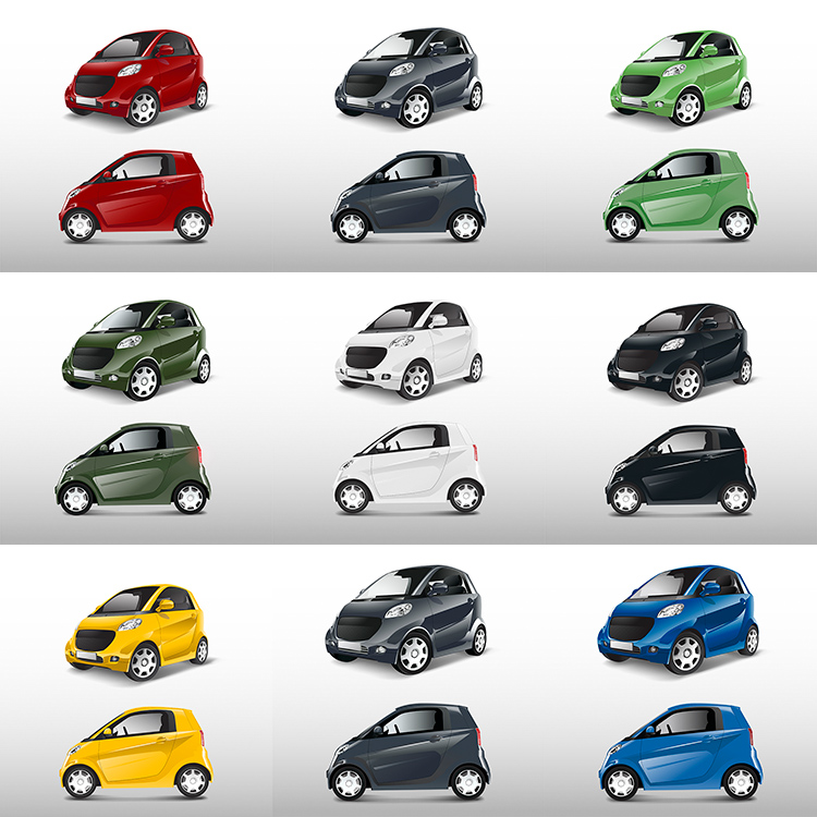 紧凑型混合动力汽车 彩色小型车辆侧面视图 AI格式矢量设计素材