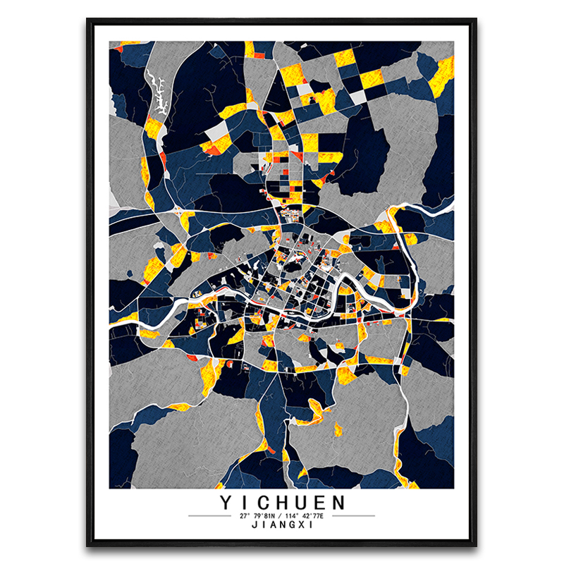江西宜春市原创创意抽象艺术城市地图挂画色块北欧客厅背景装饰画