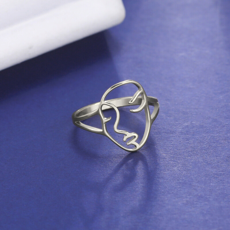 欧美小众新款切割钛钢镂空简笔画人脸戒指韩版流行跨境不锈钢戒指