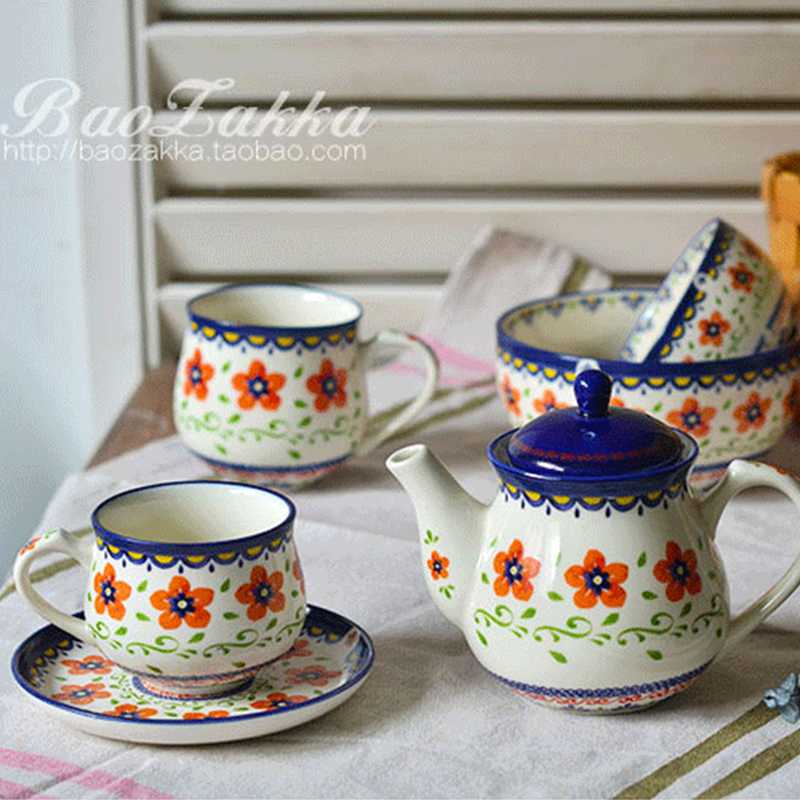 北欧陶瓷杯 波兰传统花纹 奶杯 咖啡杯 饭碗 面碗 美食拍摄餐具