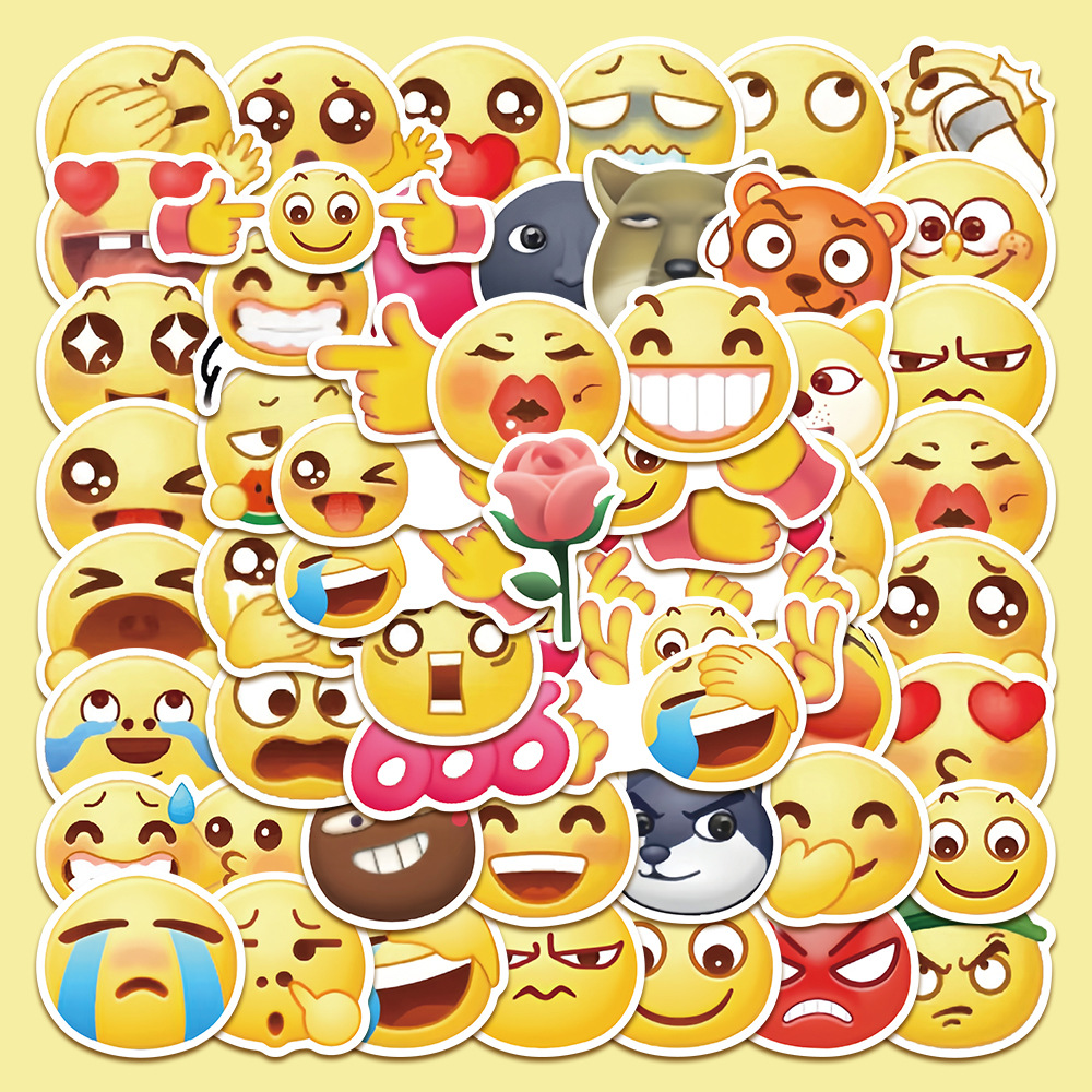 55张搞笑表情包emoji贴纸行李箱电脑笔记本手机壳ipad装饰拼贴图