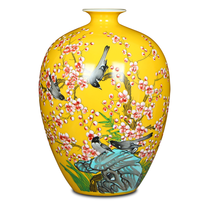 景德镇陶瓷器名家余海林粉彩手绘喜上眉梢花瓶中式家饰品客厅摆件