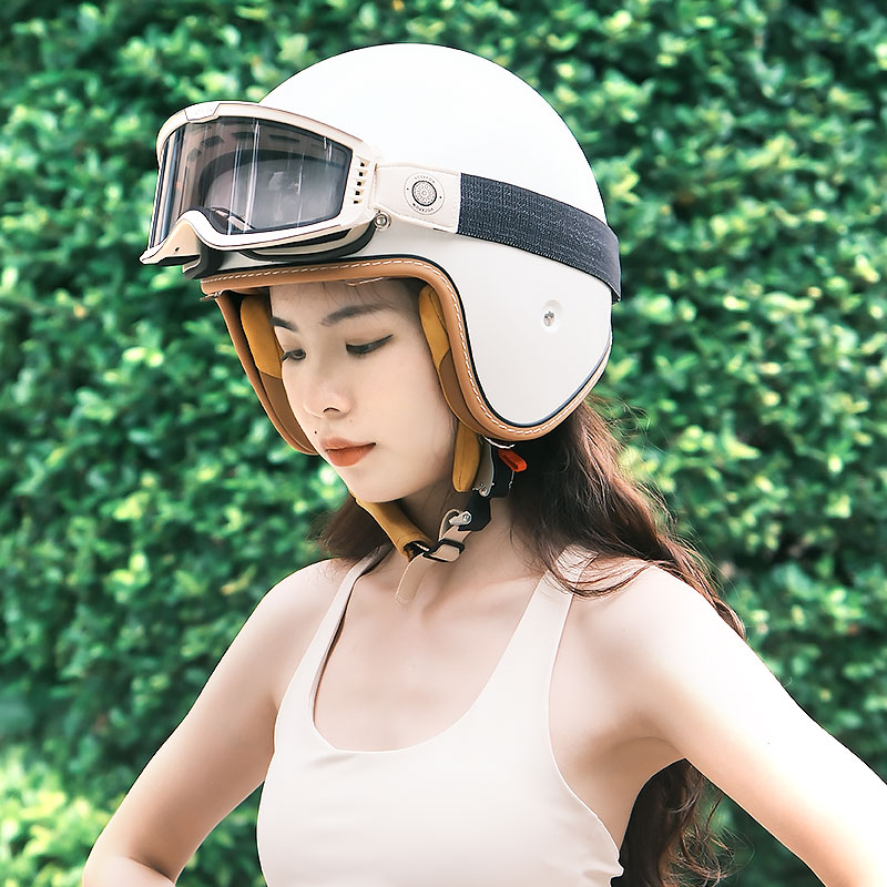 vozapow摩托车头盔男女复古哈雷机车3C认证安全盔3/4摩托车骑行盔