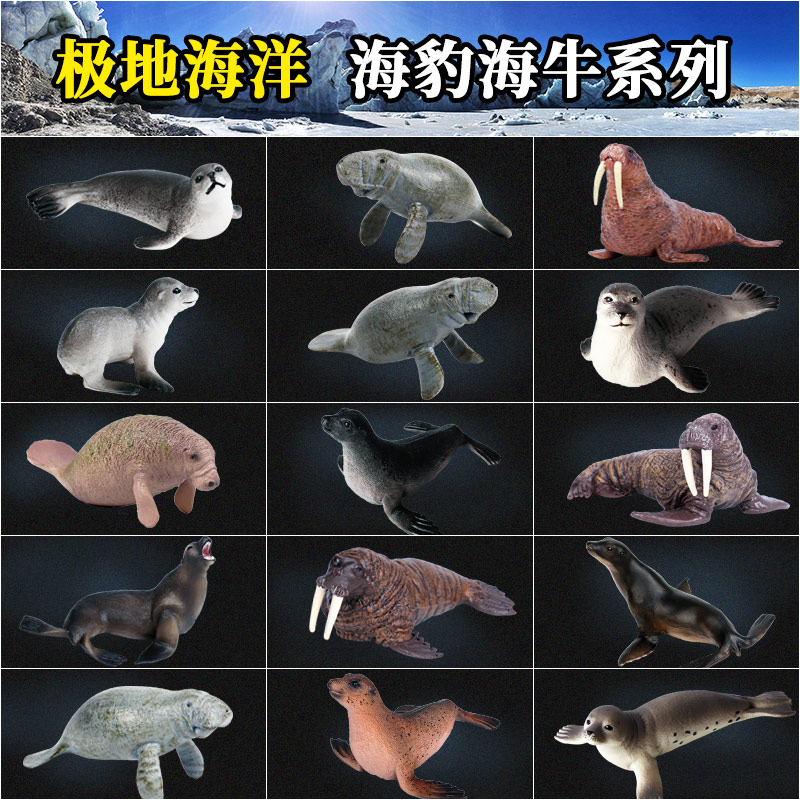 仿真海洋生物动物模型海狮海狗海豹海象海牛塑胶摆件儿童认知玩具