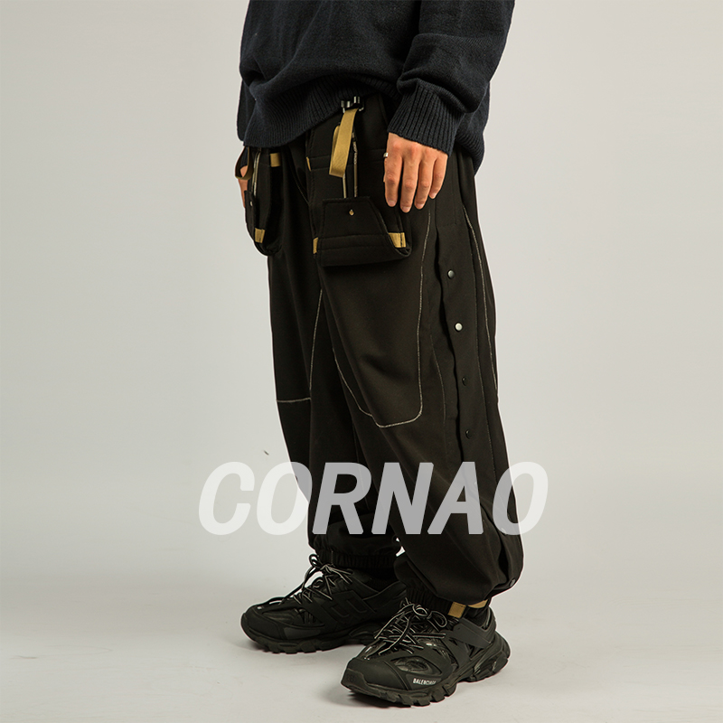 CORNAO原创独立设计师款休闲裤废土机能运动枪包排扣宽松束脚裤潮