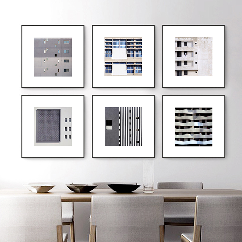 创意工业风建筑摄影装饰画后现代抽象艺术黑白客厅沙发背景墙挂画