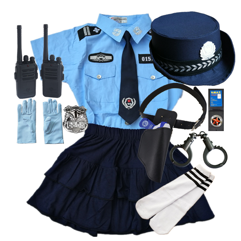 六一儿童警察衣服手枪黑猫警长角色扮演交警演出服女童警官小军人