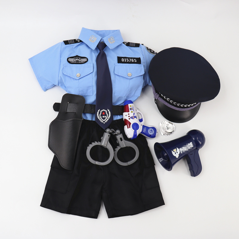 儿童夏警察服小交警警官衣服男女童角色扮演服六一黑猫警长演出服