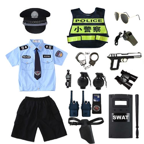 儿童警察服玩具枪套装手铐角色扮演夏季短袖制服黑猫警长演出服装