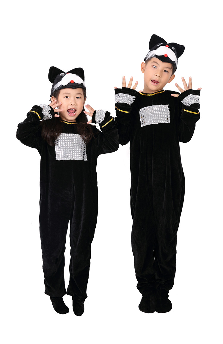 儿童小花猫动物演出服幼儿猫咪卡通表演服装白猫黑猫的警长扮演服
