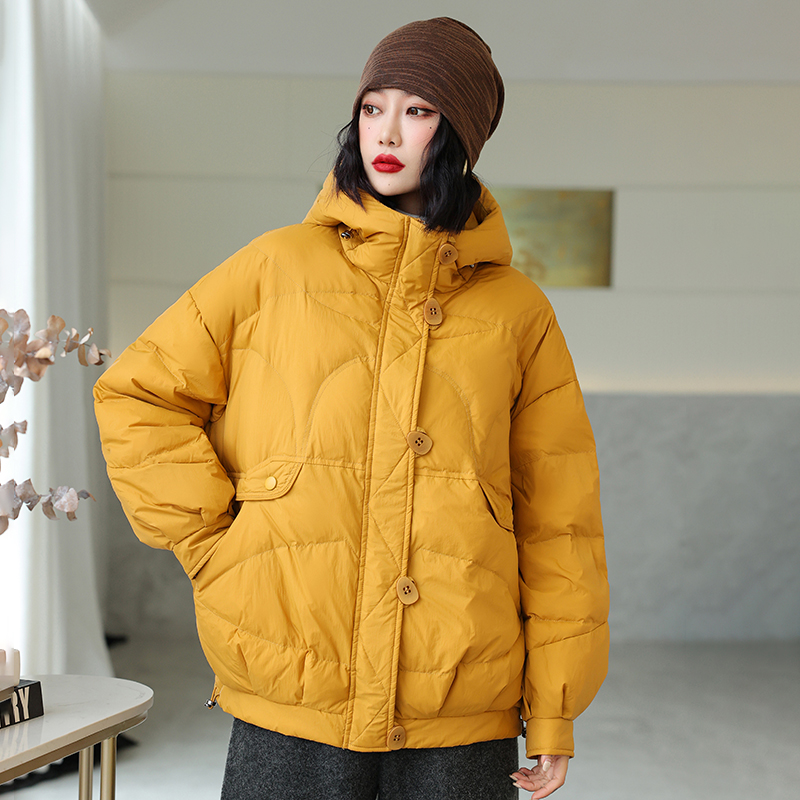 2022年新款冬装韩版时尚小个子羽绒服女连帽宽松加厚白鸭绒短外套