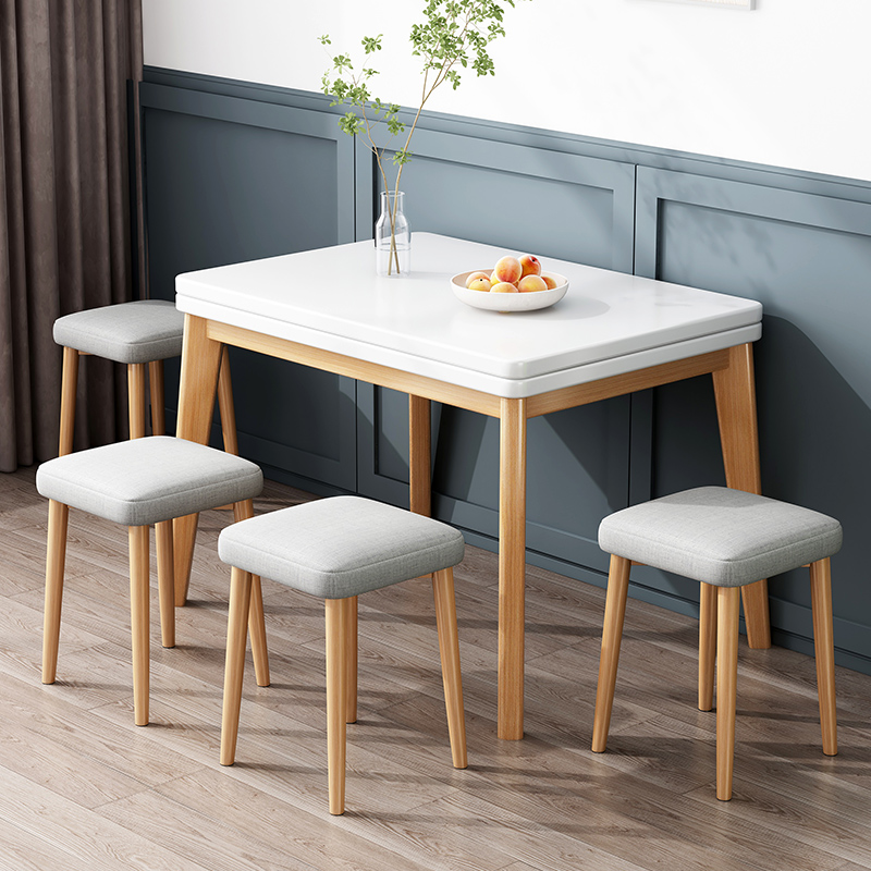 可折叠餐桌实木腿小户型现代家用吃饭桌子北欧简约长方形桌椅组合