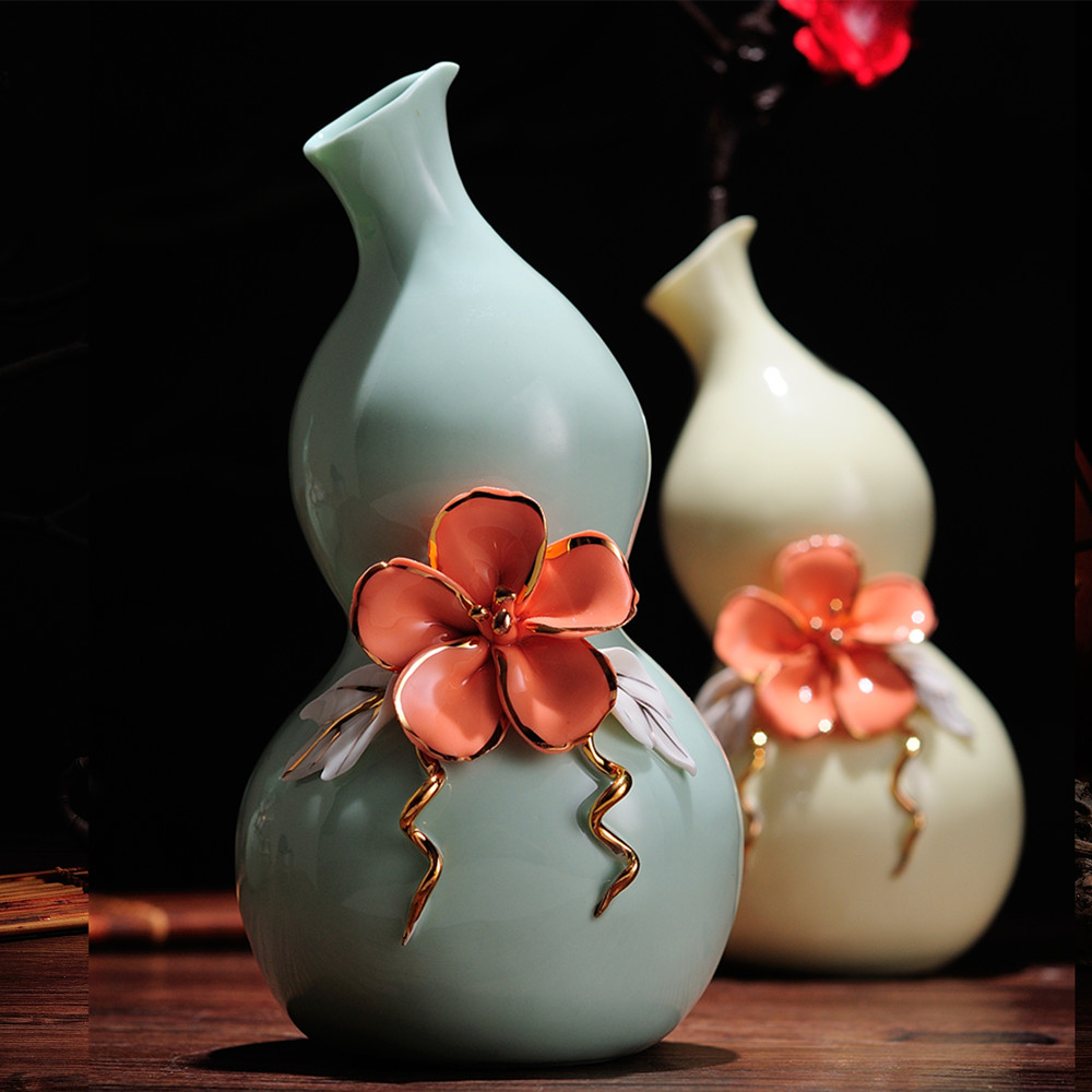 博古架中式陶瓷葫芦花瓶摆件酒柜客厅插花装饰房间寝室的古风饰品