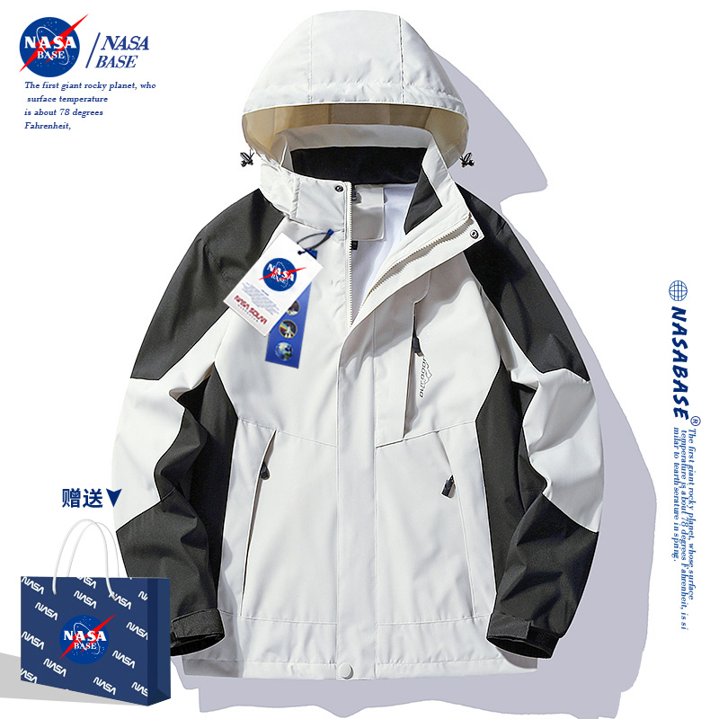 NASA联名冲锋衣秋冬男女款三合一可拆卸户外防风防水登山服外套
