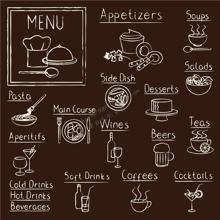 A2273矢量手绘简笔画风格实物咖啡饮料菜单标签模板 AI设计素材