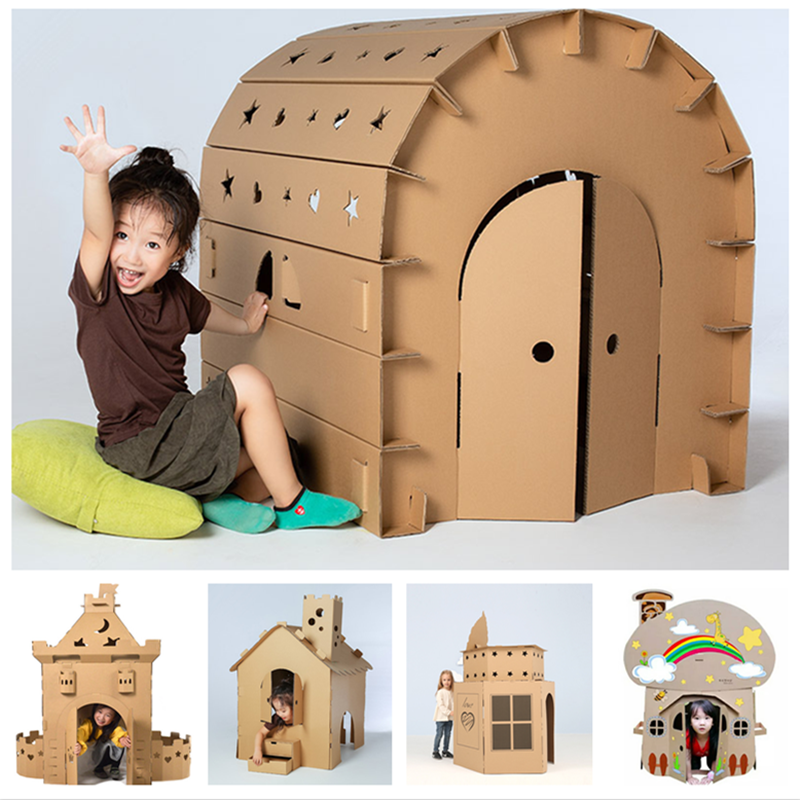 儿童手工模型纸箱城堡帐篷材料组装涂色鸦DIY玩具纸壳屋纸板房子
