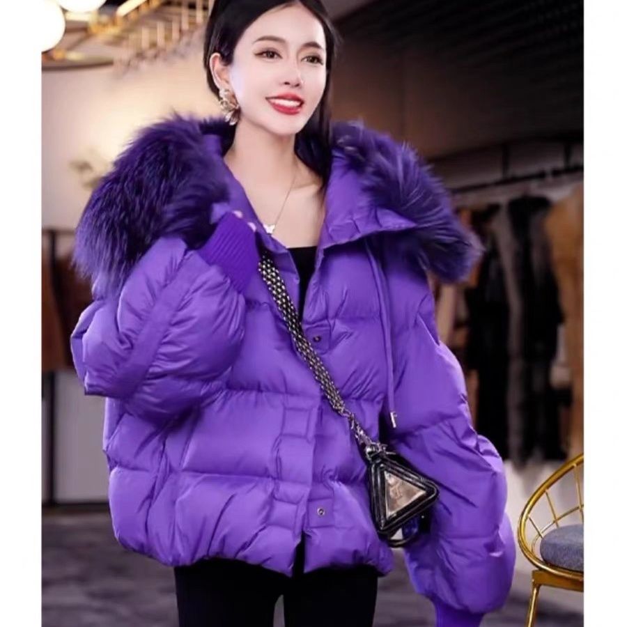 冬装爆款紫色毛毛领棉服女2023年新款高级感超好看小个子外套清仓