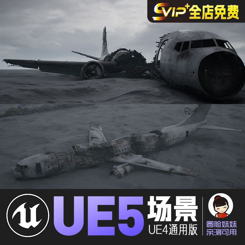 UE4UE5_废弃坠毁残破飞机机身残骸cg游戏场景CRASHED AIRLINER