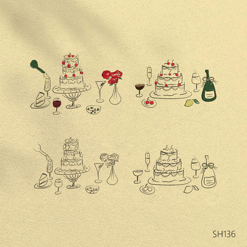 蛋糕和饮料插图包 PNG手绘意大利美食风格婚礼新娘邀请函轮廓图标