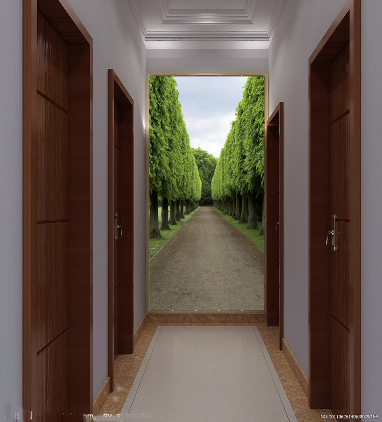 过道走廊转角壁纸森林道路玄关影视背景墙纸绿荫小路风景大型壁画