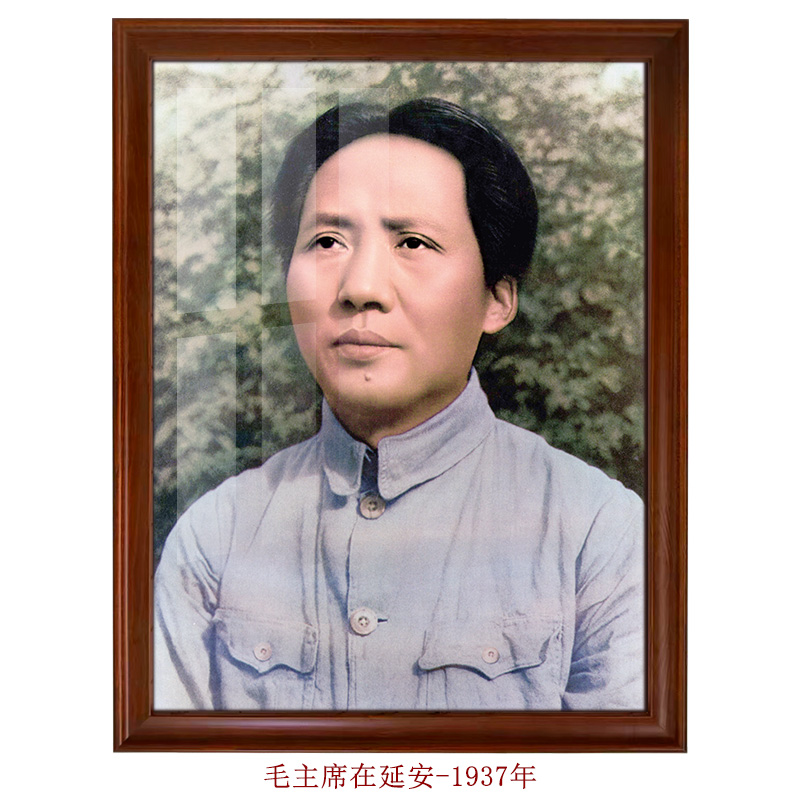 毛主席在延安-1937年轻帅气老照片头像写真实拍摄油画布材质微喷