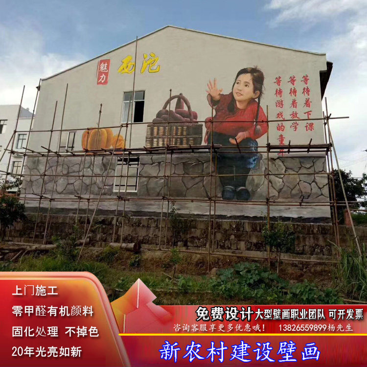 全国新农村文化墙体彩绘建设美丽乡村手绘墙纯手工3D墙绘宣传壁画
