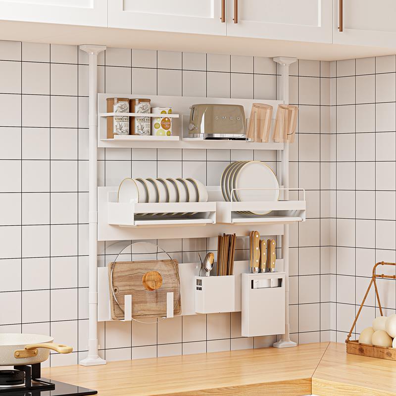 磁吸顶天立地厨房置物架自由搭配橱柜碗盘K碗碟沥水窗户窗台收纳
