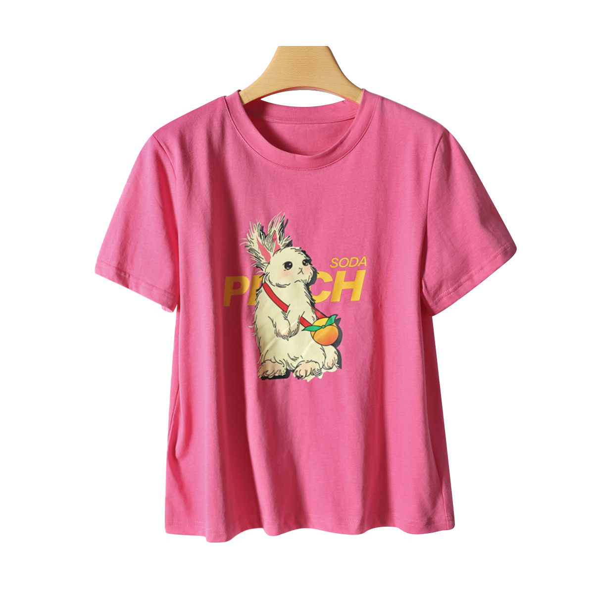 【亮】24春品牌折扣甜美可爱卡通图案兔子显瘦直筒T恤上衣女士284