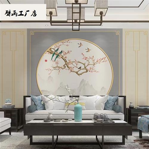 新中式花鸟墙纸山水墙布客厅卧室沙发床头电视背景墙壁纸影视壁画