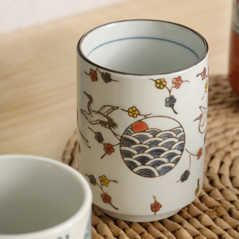 复古日式家用喝水喝茶随行水杯280ml手绘插画陶瓷直身主人茶杯子