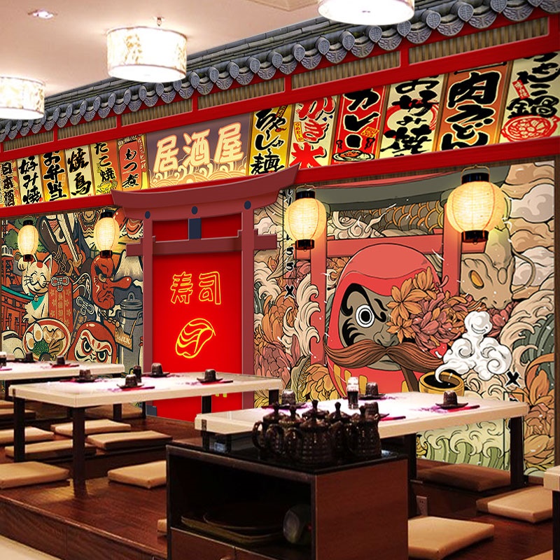 日本浮世绘和风壁纸餐厅料理店墙纸烤肉寿司店日式拉面店装饰壁画
