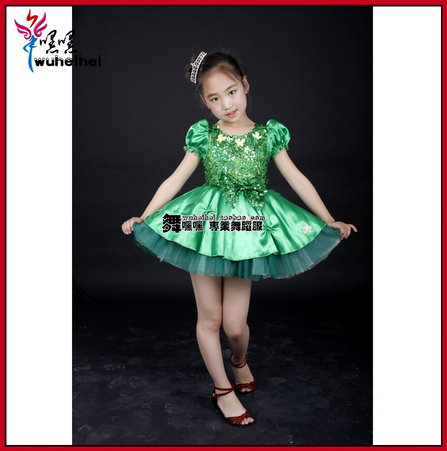 儿童文艺节目主持人表演服 儿童礼服 幼儿舞蹈绿纱裙 舞台服装