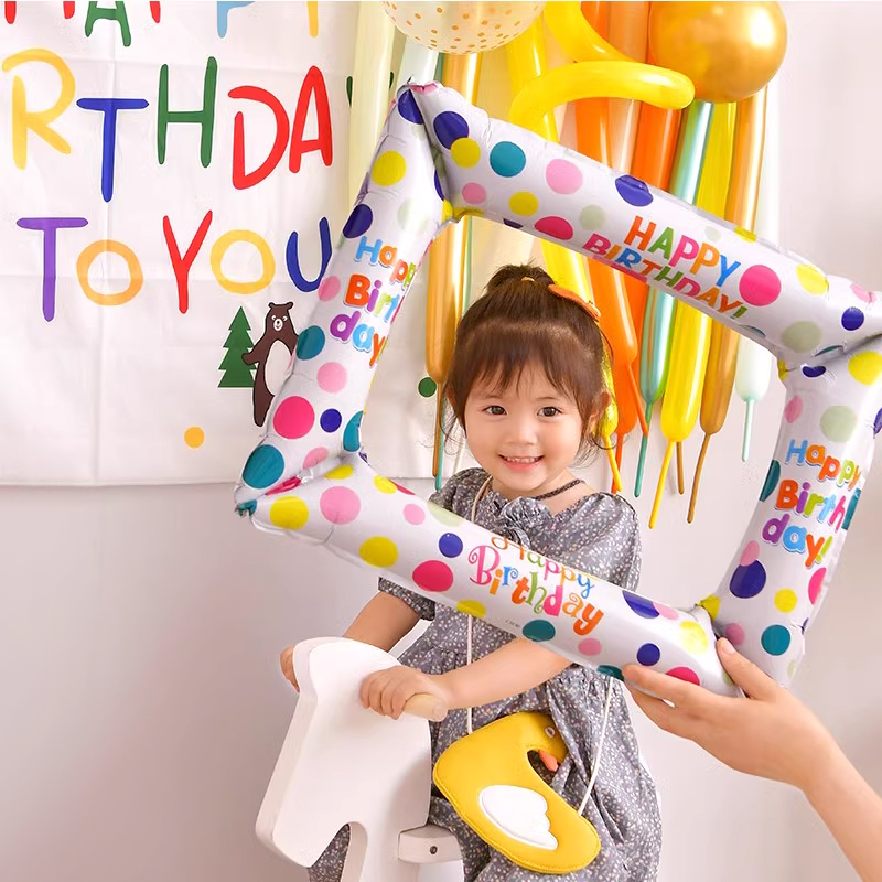 网红生日快乐韩国超火ins相框气球宝宝拍照道派对趣味网红朋友圈